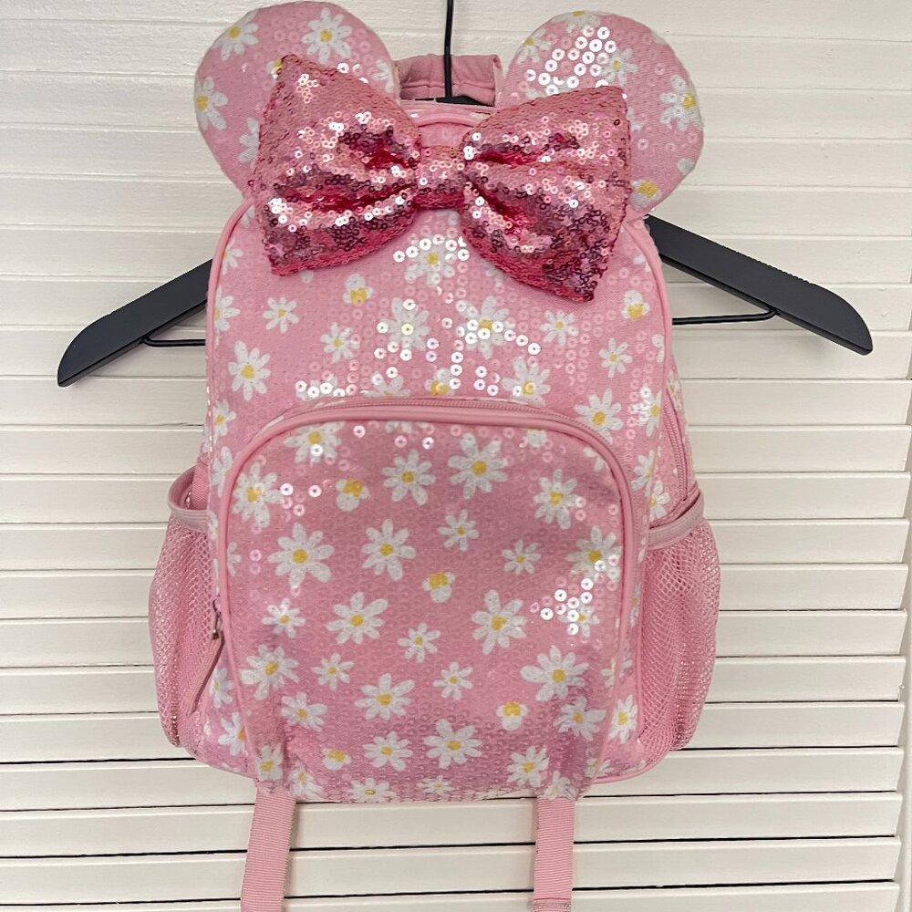 KIDS Minnie Pink Daisy Backpack w/ Sequin Bow